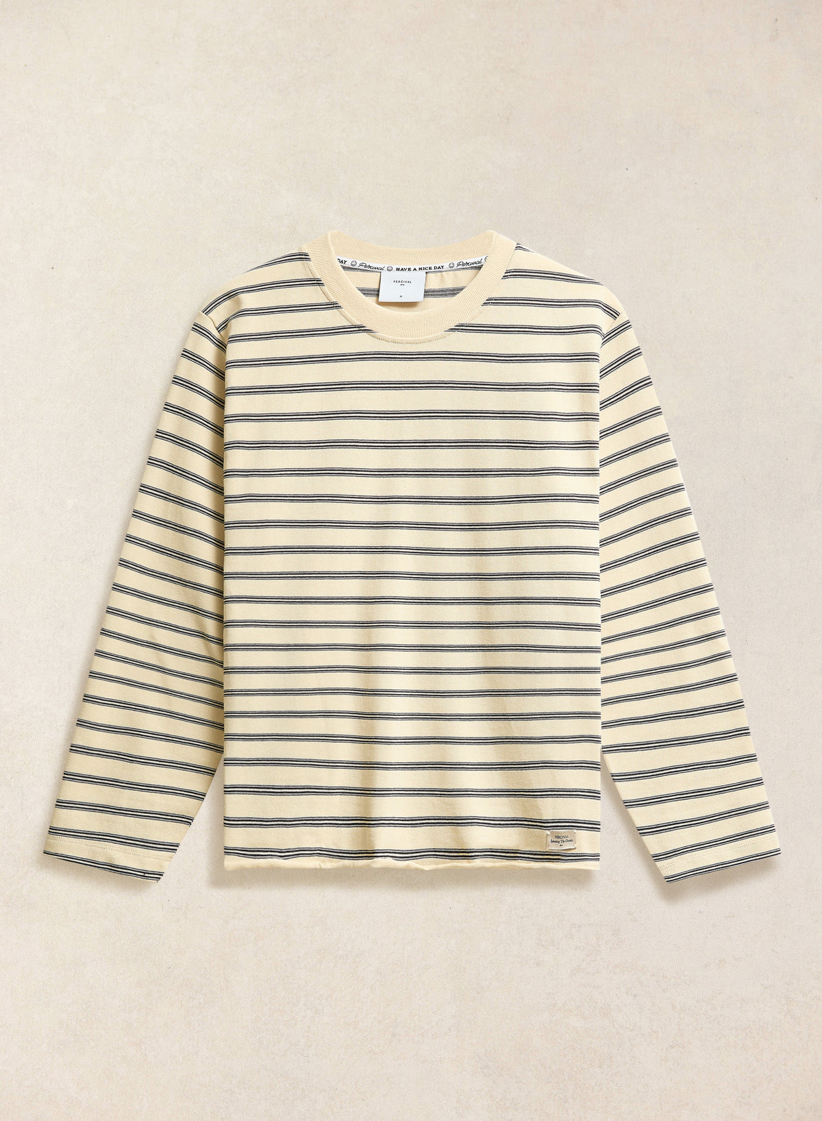 Men's Striped Long Sleeve T Shirt: Arlo - Cotton - White - Percival | Percival Sale