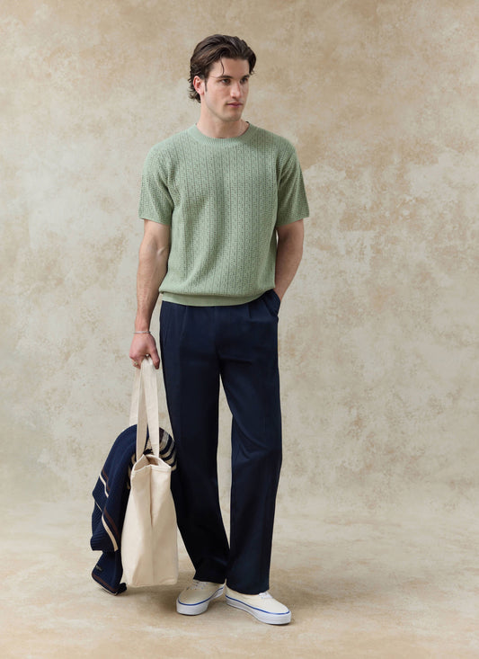 Men's Knitted T Shirt - Siena - Cotton - Pistachio Green | Percival Discount