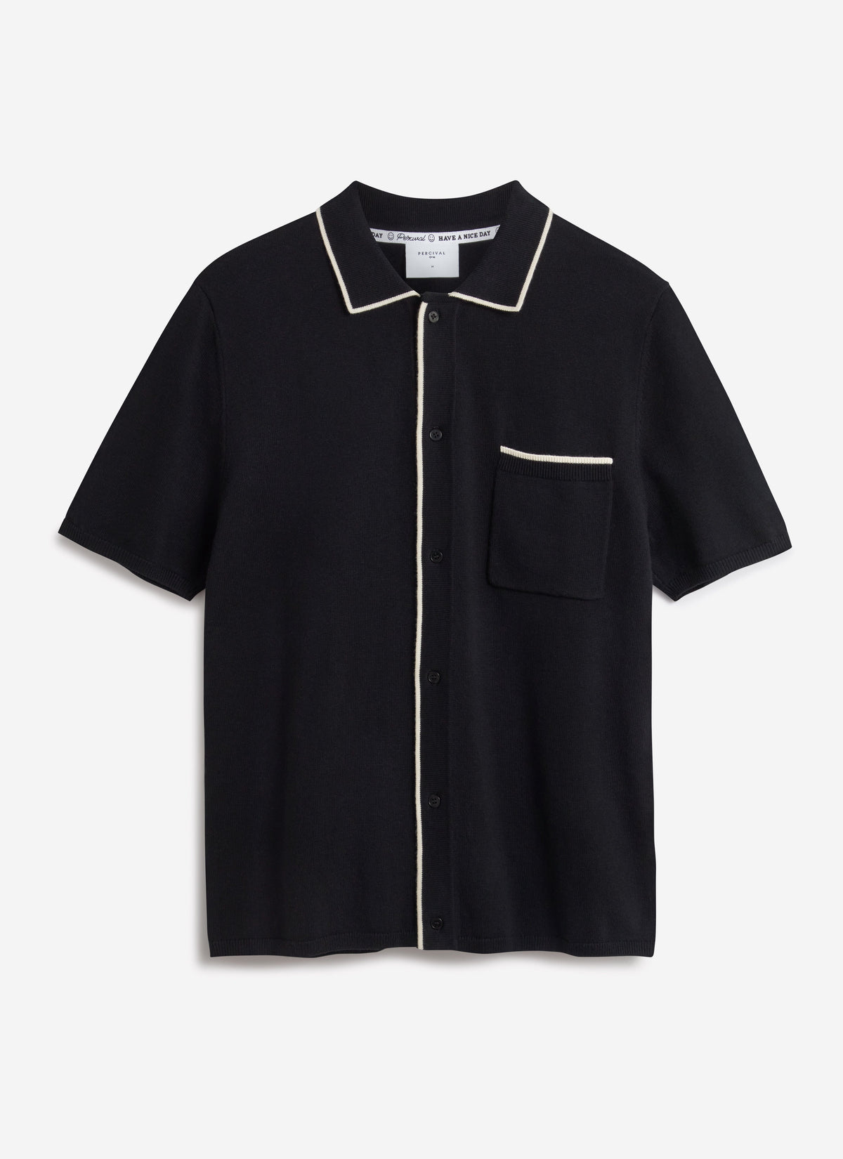 Contrast Trim Regular Knitted Shirt - Wool - Black | Percival Best Seller