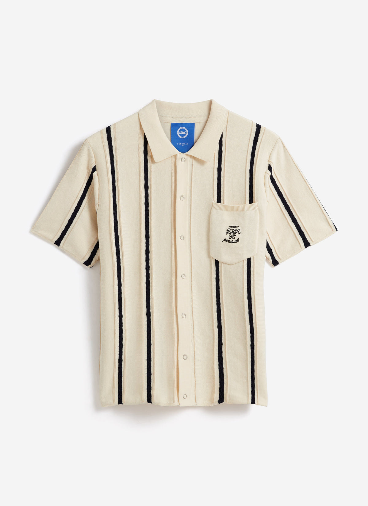 Men's Cable Stripe Knitted Shirt - Percival x Brighton & Hove Albion FC - White | Percival Signature