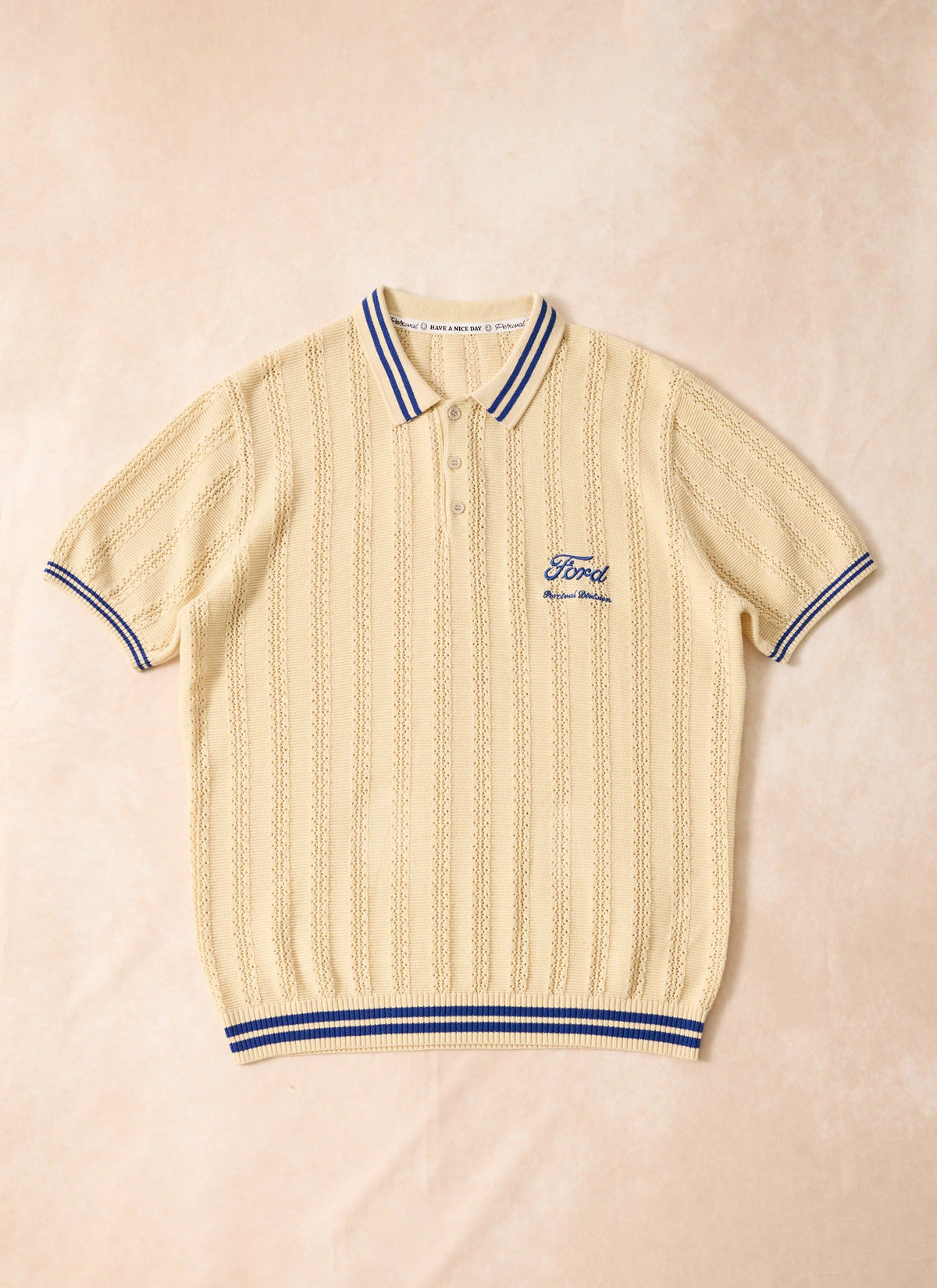 Men's Knitted Polo - Dealership - Percival x Ford - Cream | Percival Hot Sale