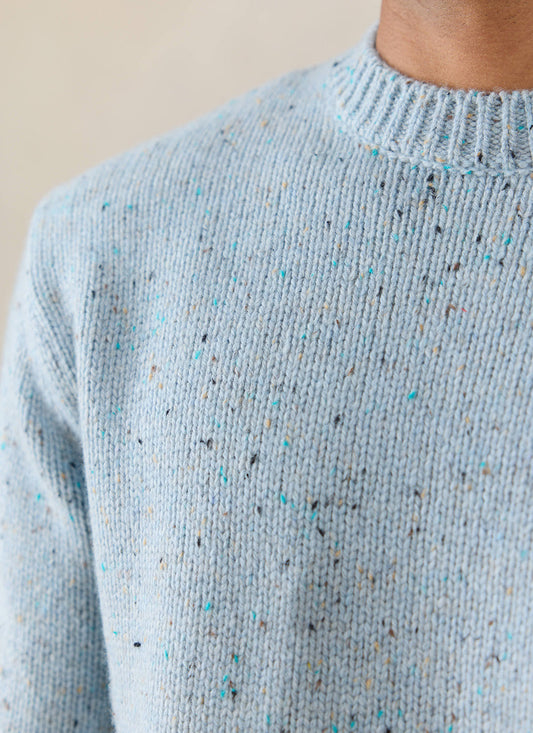Men's Donegal Crew Neck Jumper: Rhodes - Blue - Cotton - Percival | Percival New