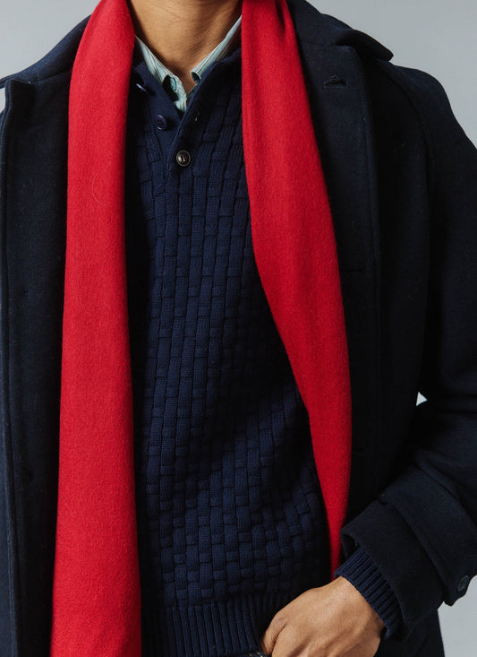 Men's Long Wool Scarf - Embroidered - Red | Percival Recommended