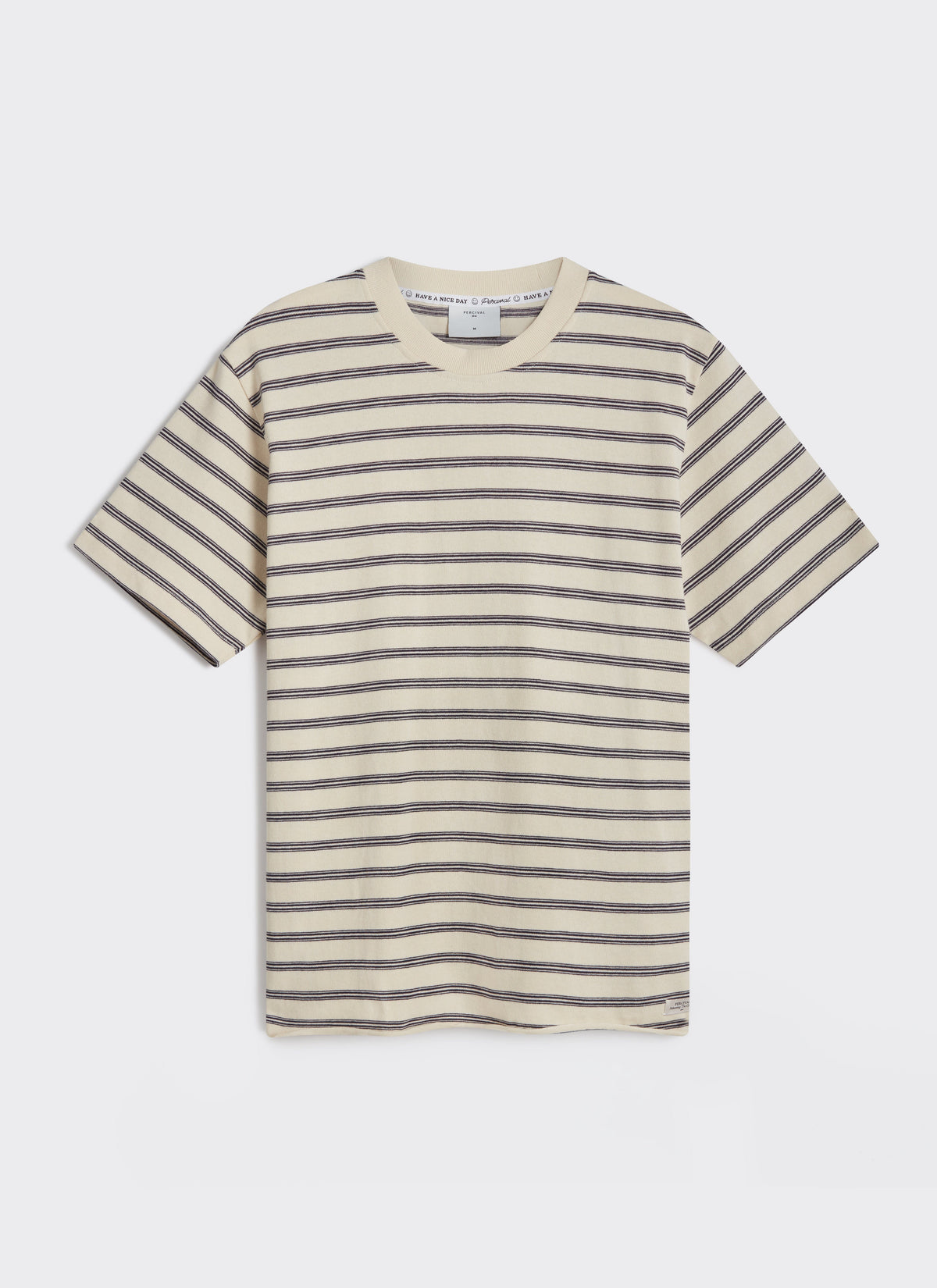 Men's Breton T Shirt - Arlo Raw Hem - Organic Cotton - White Stripe | Percival Everyday