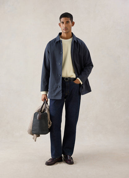 Men's Navy Short Trench Coat - Sherlock - Waterproof - Percival | Percival Premium