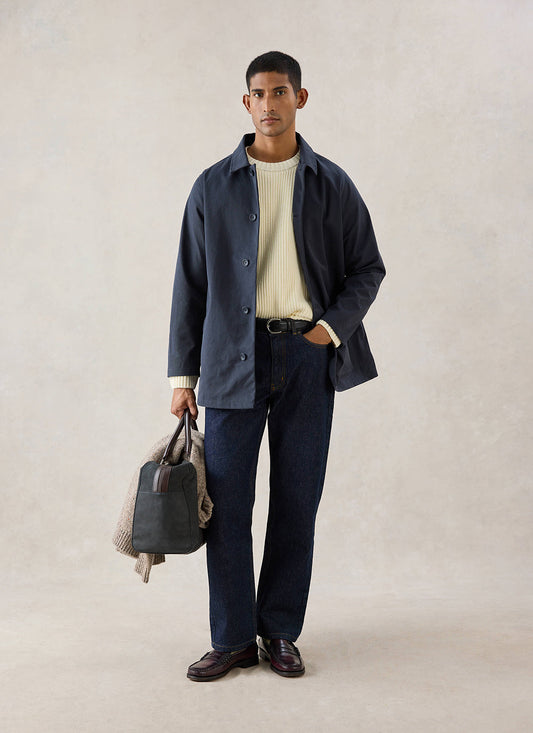 Men's Navy Short Trench Coat - Sherlock - Waterproof - Percival | Percival Premium