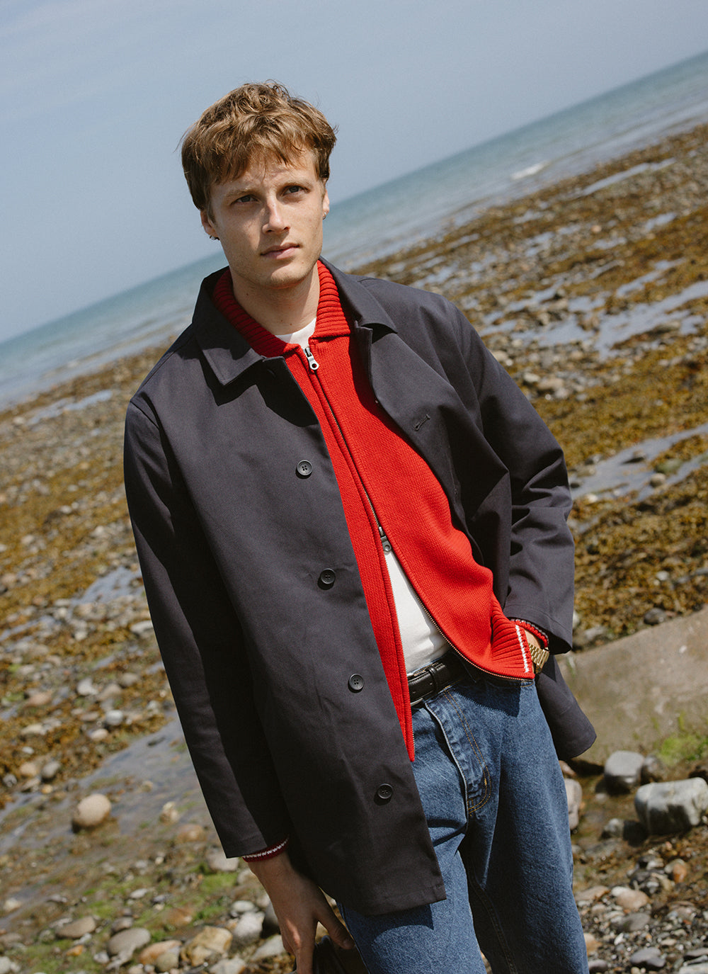 Men's Navy Short Trench Coat - Sherlock - Waterproof - Percival | Percival Premium
