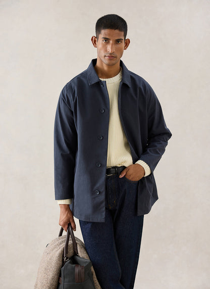 Men's Navy Short Trench Coat - Sherlock - Waterproof - Percival | Percival Premium
