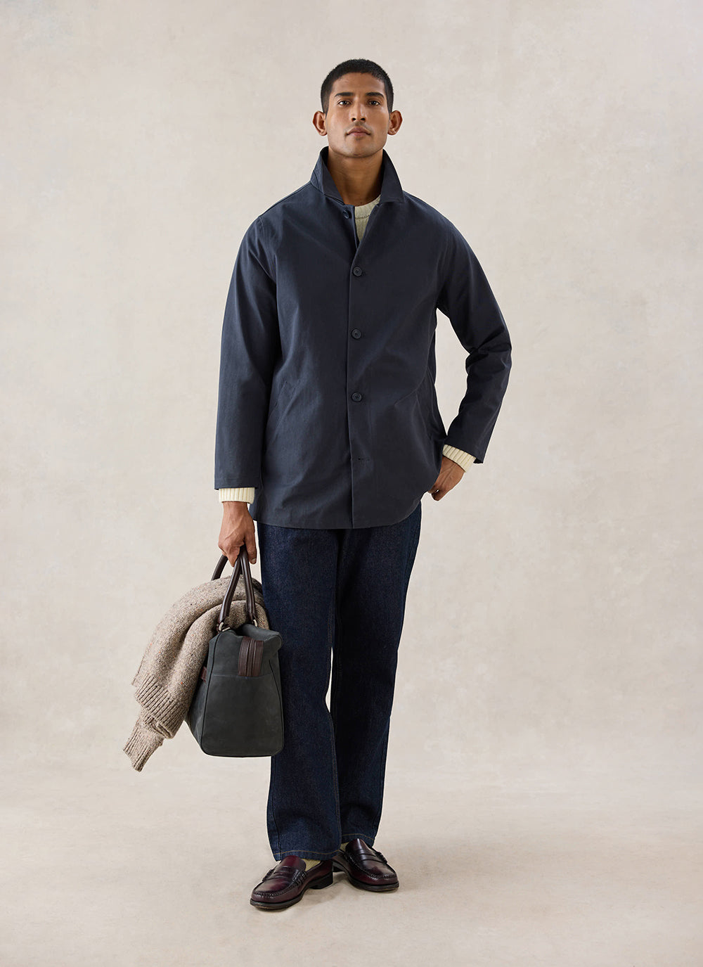 Men's Navy Short Trench Coat - Sherlock - Waterproof - Percival | Percival Premium