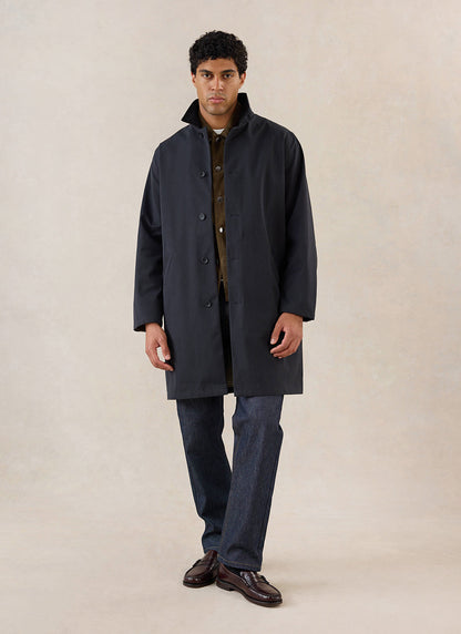 Men's Black Waterproof Long Trench Coat - Cord Collar - Percival | Percival Premium