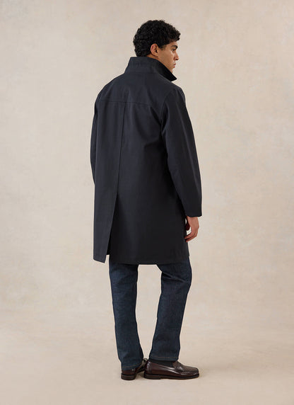 Men's Black Waterproof Long Trench Coat - Cord Collar - Percival | Percival Premium