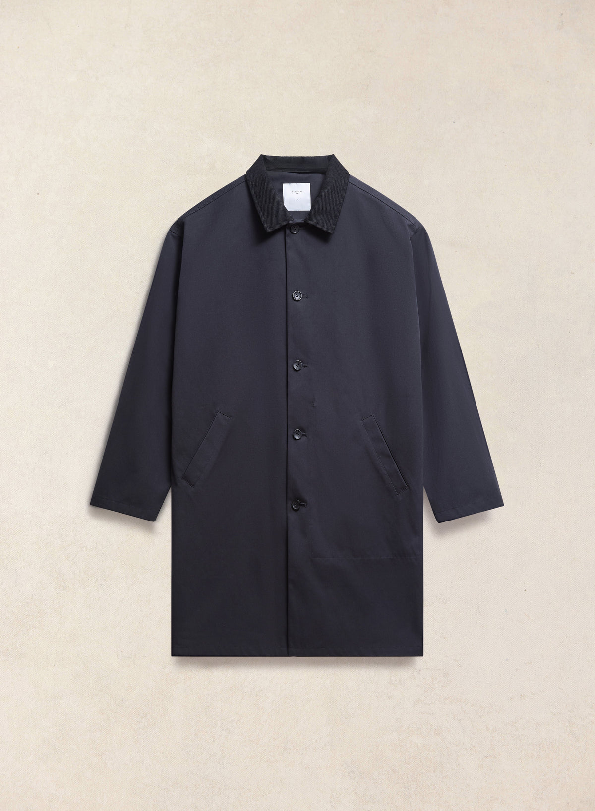 Men's Black Waterproof Long Trench Coat - Cord Collar - Percival | Percival Premium