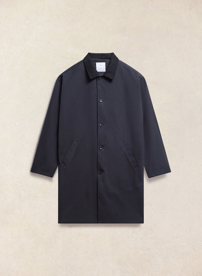 Men's Black Waterproof Long Trench Coat - Cord Collar - Percival | Percival Premium