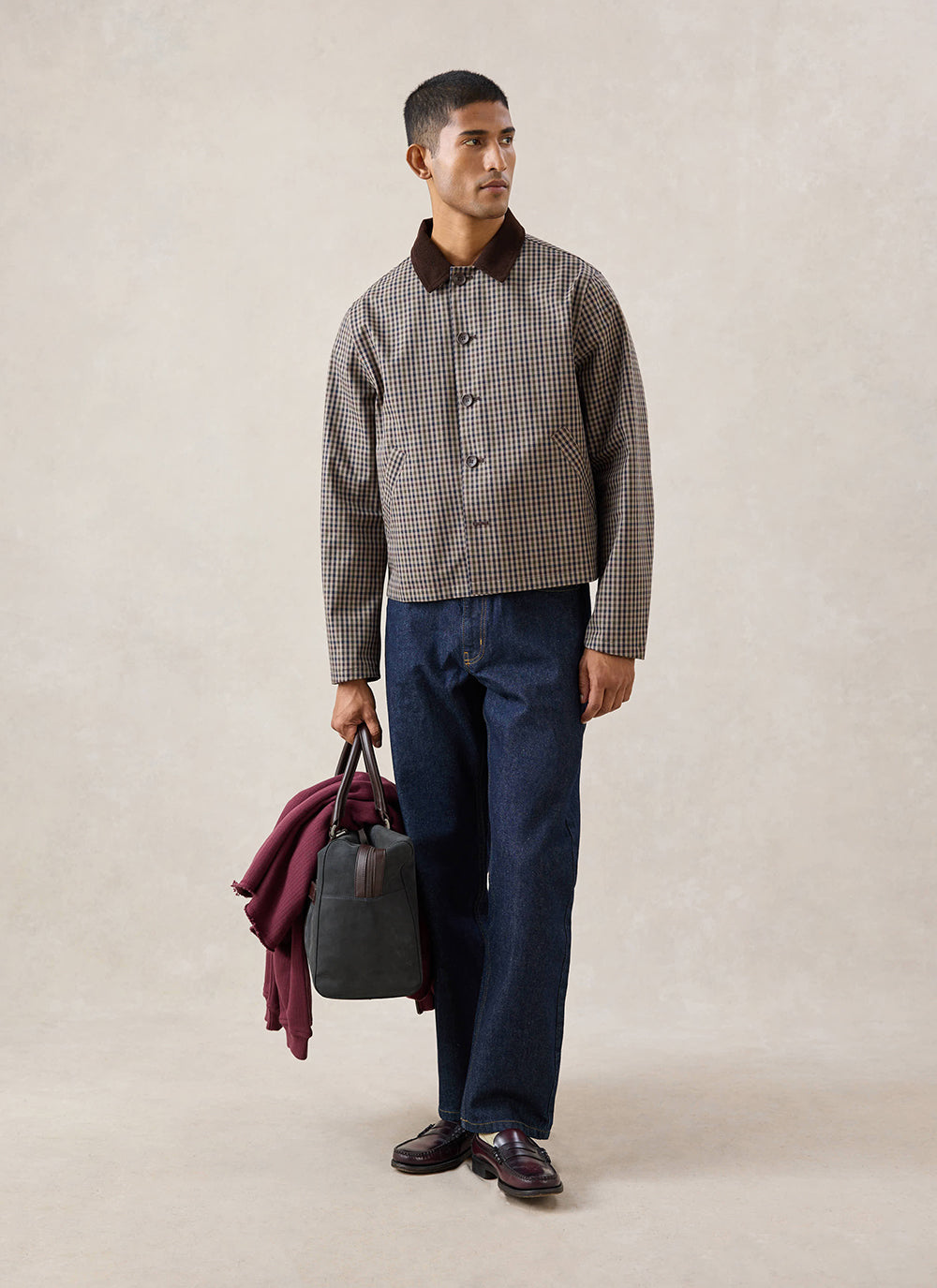 Men's Cropped Trench Coat - Waterproof - Watcher Check - Percival | Percival Trusted