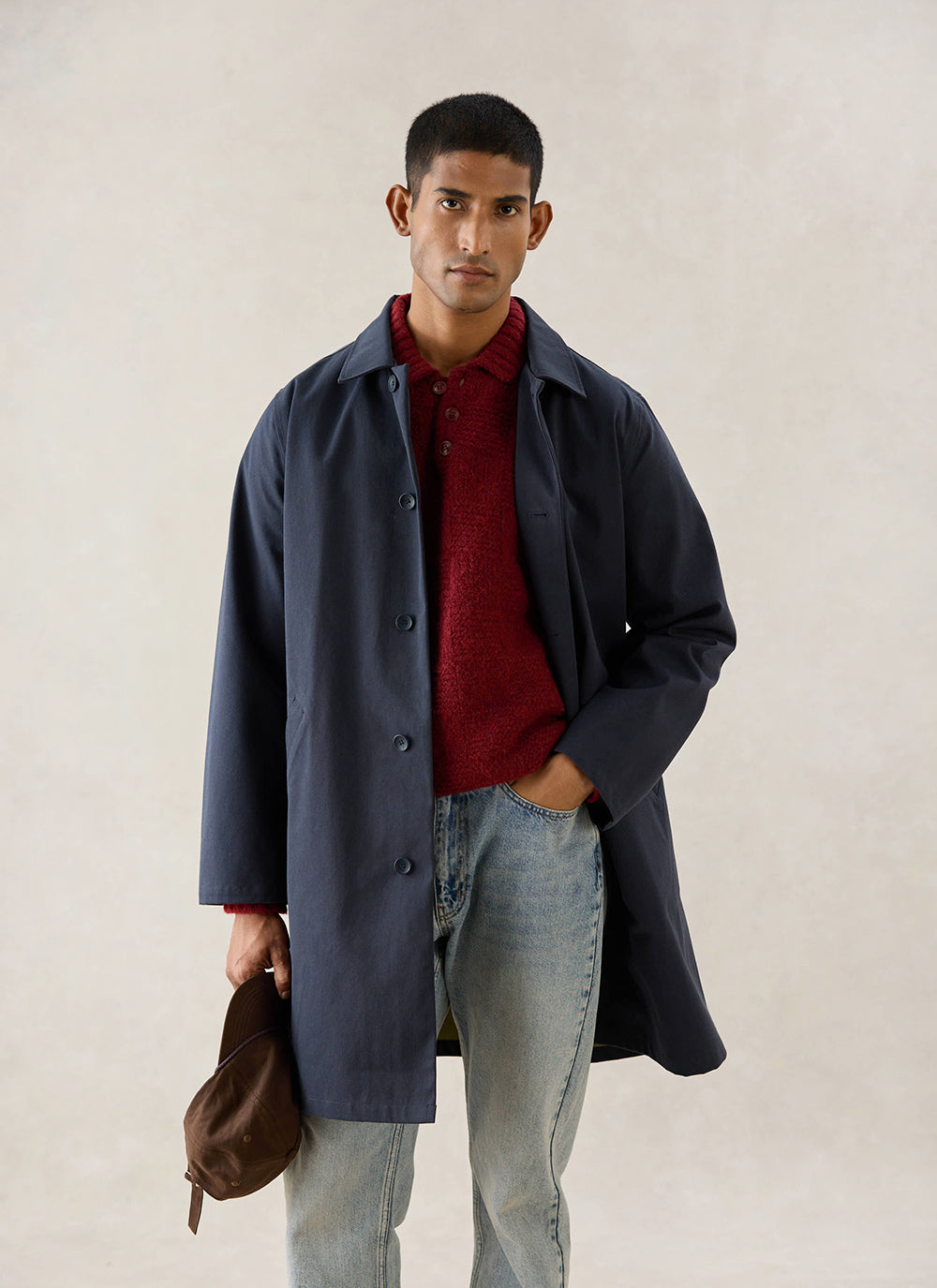Men's Waterproof Long Trench Coat - Wilson - Navy Blue - Percival | Percival Latest