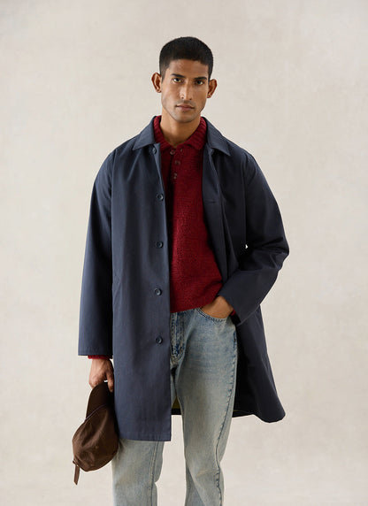 Men's Waterproof Long Trench Coat - Wilson - Navy Blue - Percival | Percival Latest