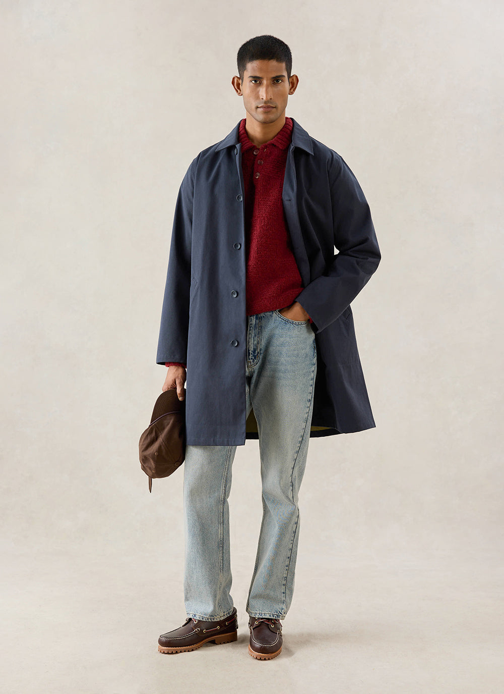 Men's Waterproof Long Trench Coat - Wilson - Navy Blue - Percival | Percival Latest