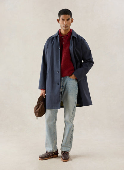 Men's Waterproof Long Trench Coat - Wilson - Navy Blue - Percival | Percival Latest