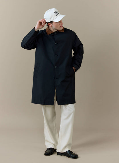 Men's Black Trench Coat - Cord Collar - Cotton | Percival Popular