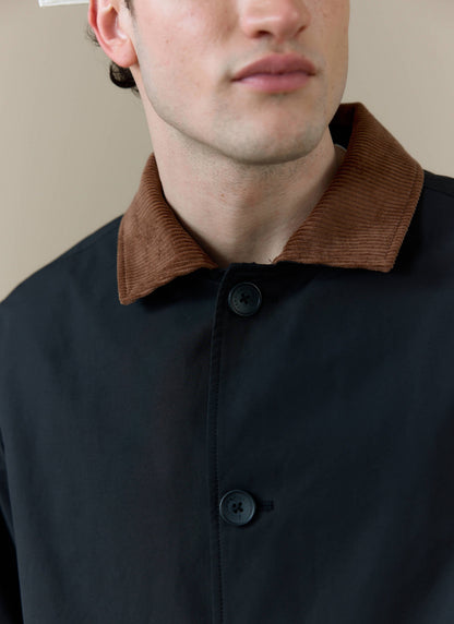 Men's Black Trench Coat - Cord Collar - Cotton | Percival Popular
