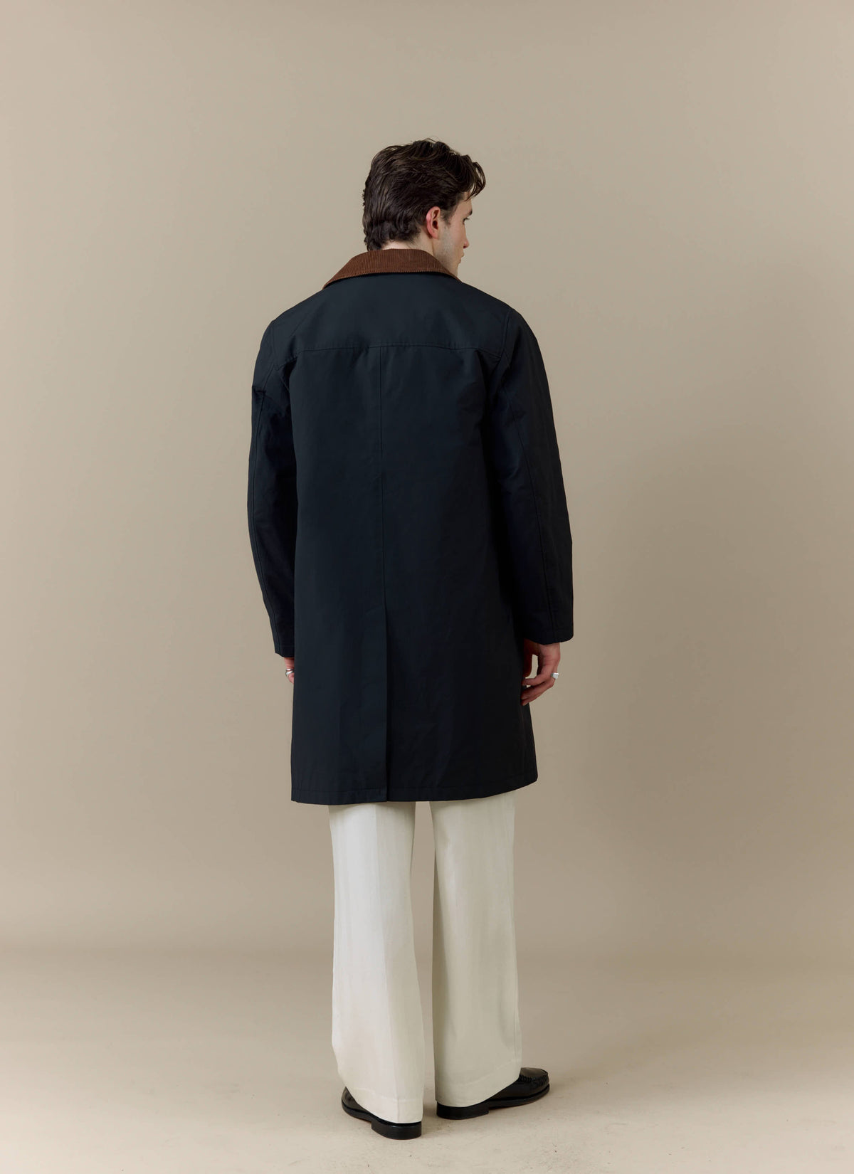 Men's Black Trench Coat - Cord Collar - Cotton | Percival Popular