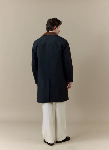 Men's Black Trench Coat - Cord Collar - Cotton | Percival Popular