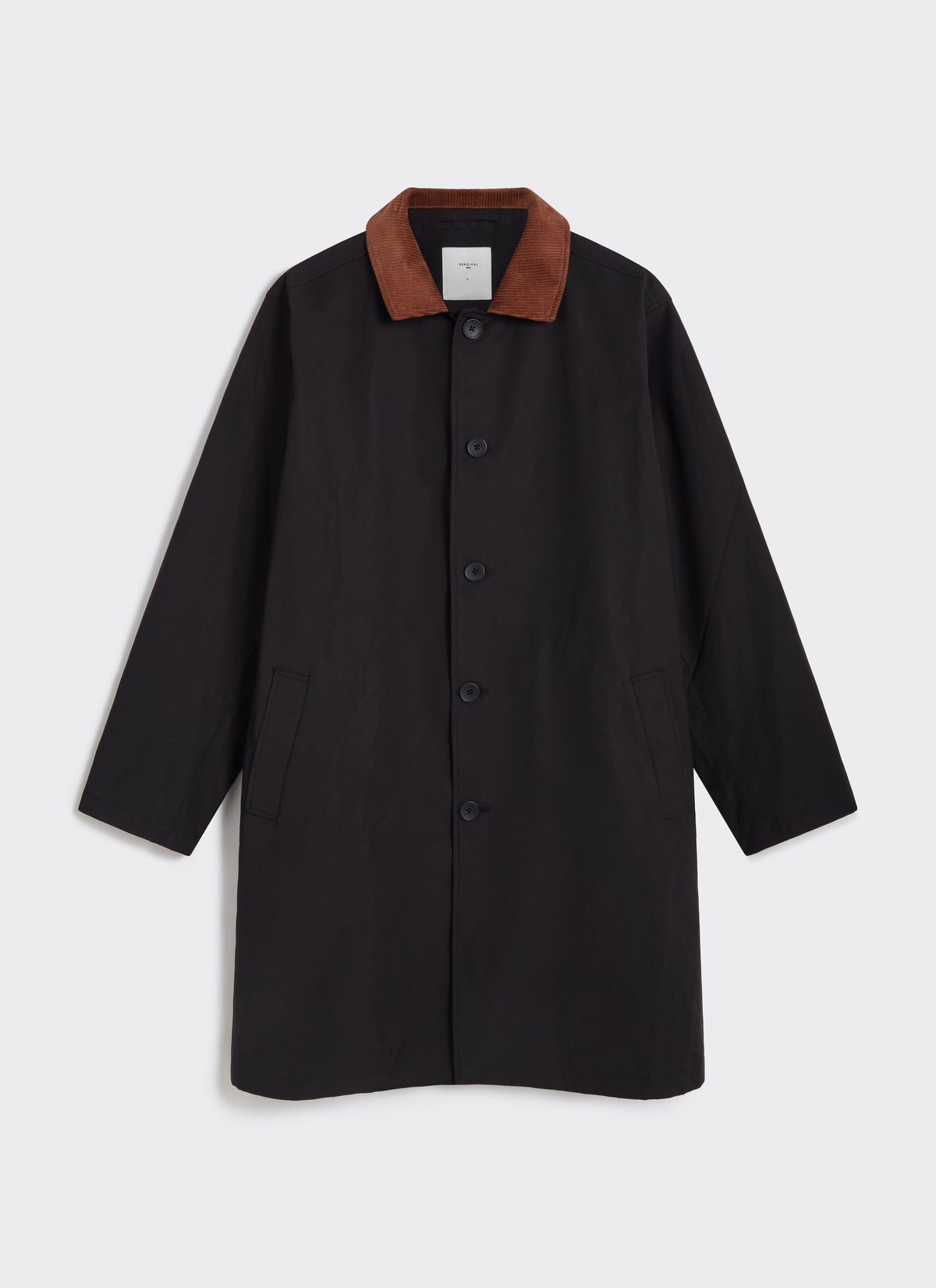 Men's Black Trench Coat - Cord Collar - Cotton | Percival Popular