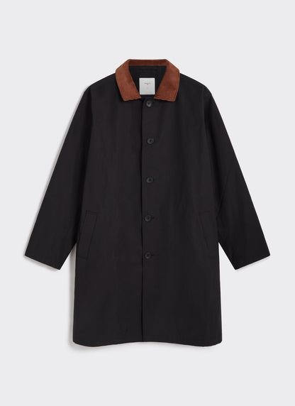 Men's Black Trench Coat - Cord Collar - Cotton | Percival Popular