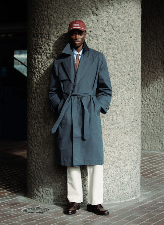 Men's Mac Trench Coat - Limited Edition Percival x Front Office - Navy | Percival Signature