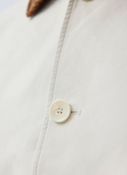 Men's Contrast Collar Long Trench Coat - Cotton - Cream | Percival Popular