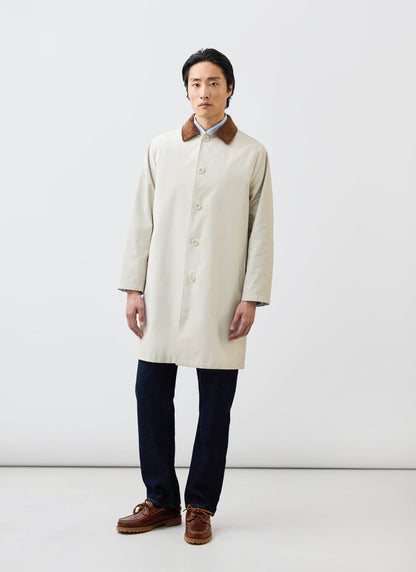 Men's Contrast Collar Long Trench Coat - Cotton - Cream | Percival Popular