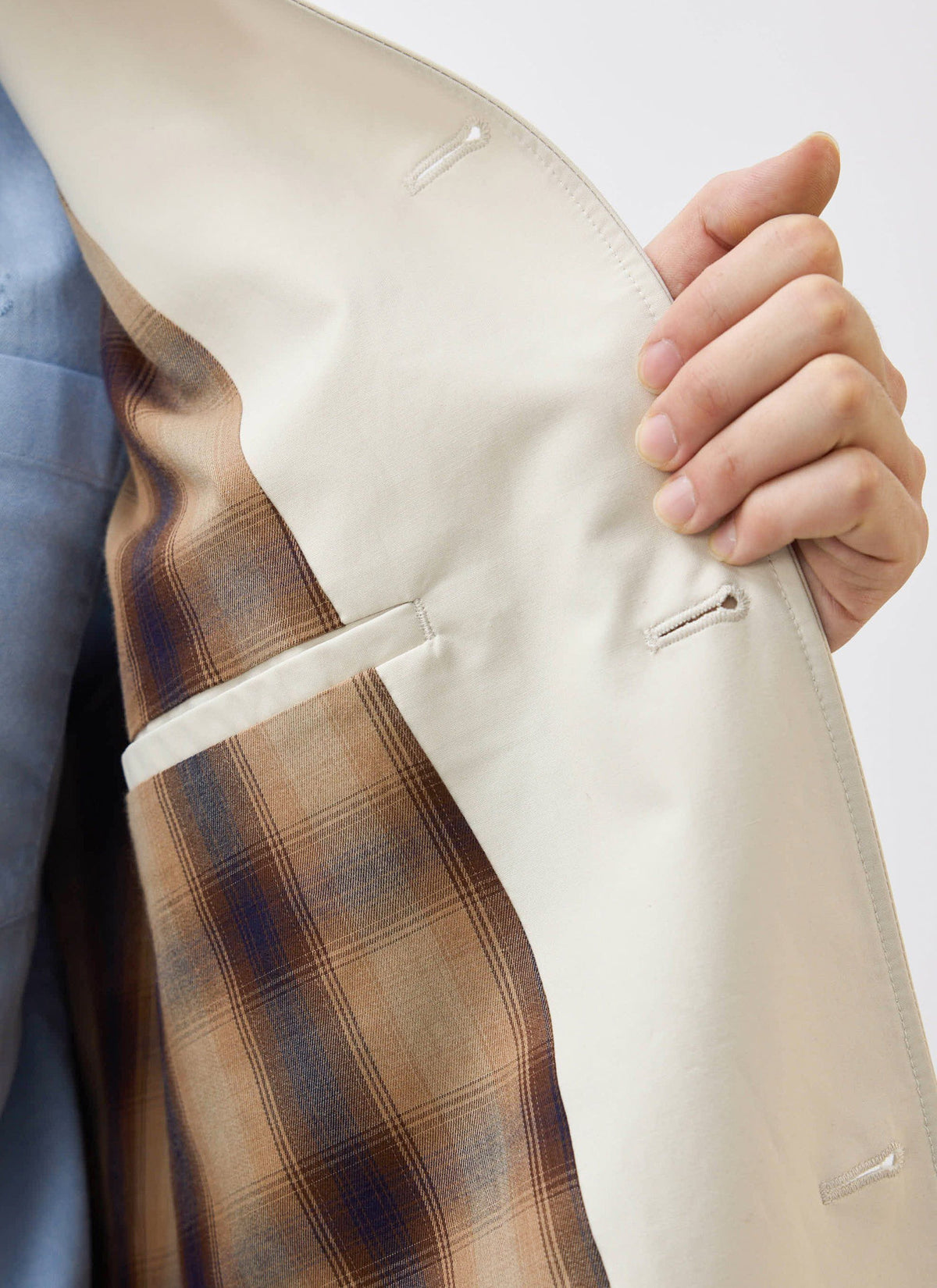 Men's Contrast Collar Long Trench Coat - Cotton - Cream | Percival Popular