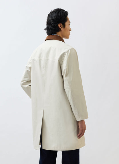 Men's Contrast Collar Long Trench Coat - Cotton - Cream | Percival Popular