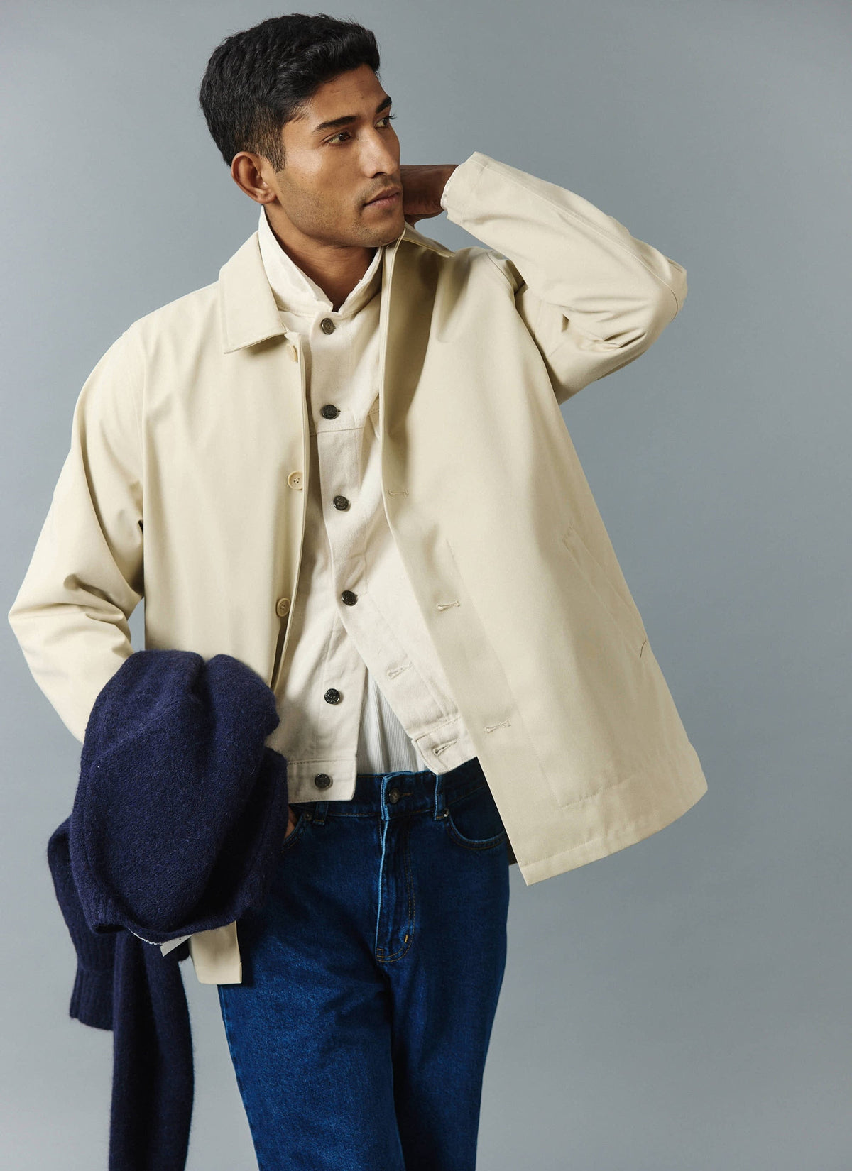Men's Sherlock Short Trench Coat - Waterproof - Cream | Percival Signature