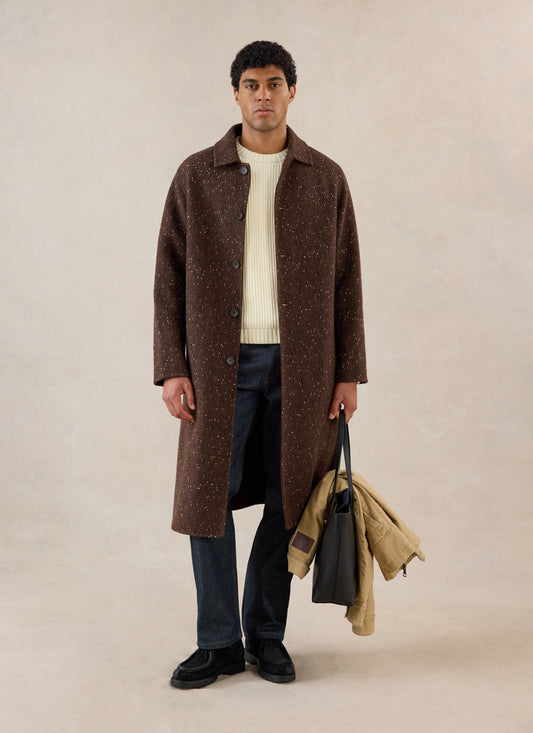 Men's Long Overcoat - Minnesota - Brown Fleck Twill - Percival | Percival Popular