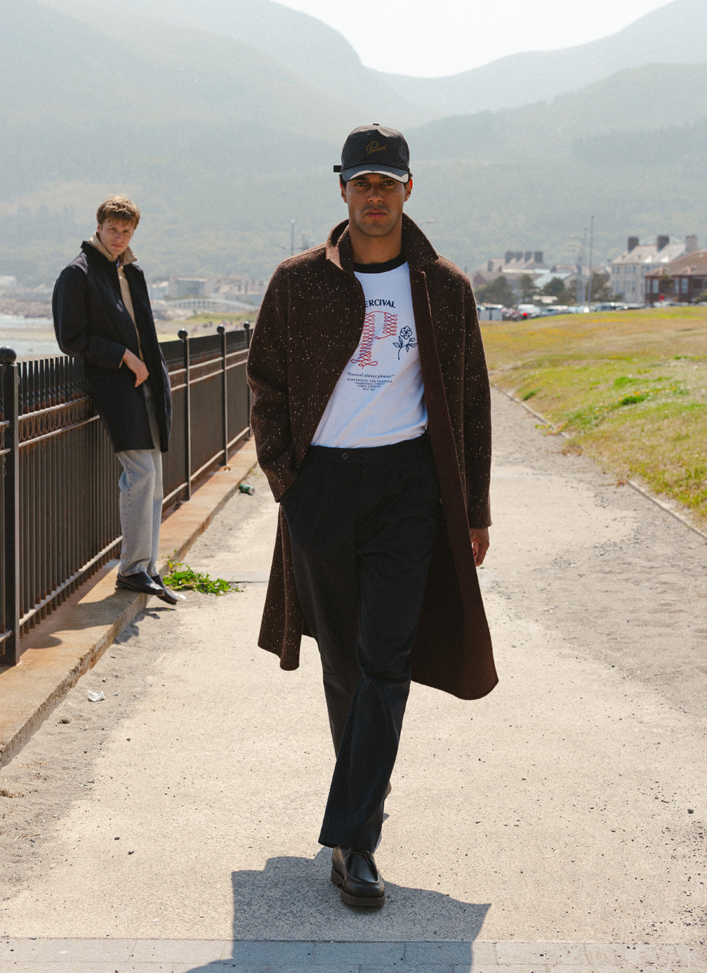 Men's Long Overcoat - Minnesota - Brown Fleck Twill - Percival | Percival Popular
