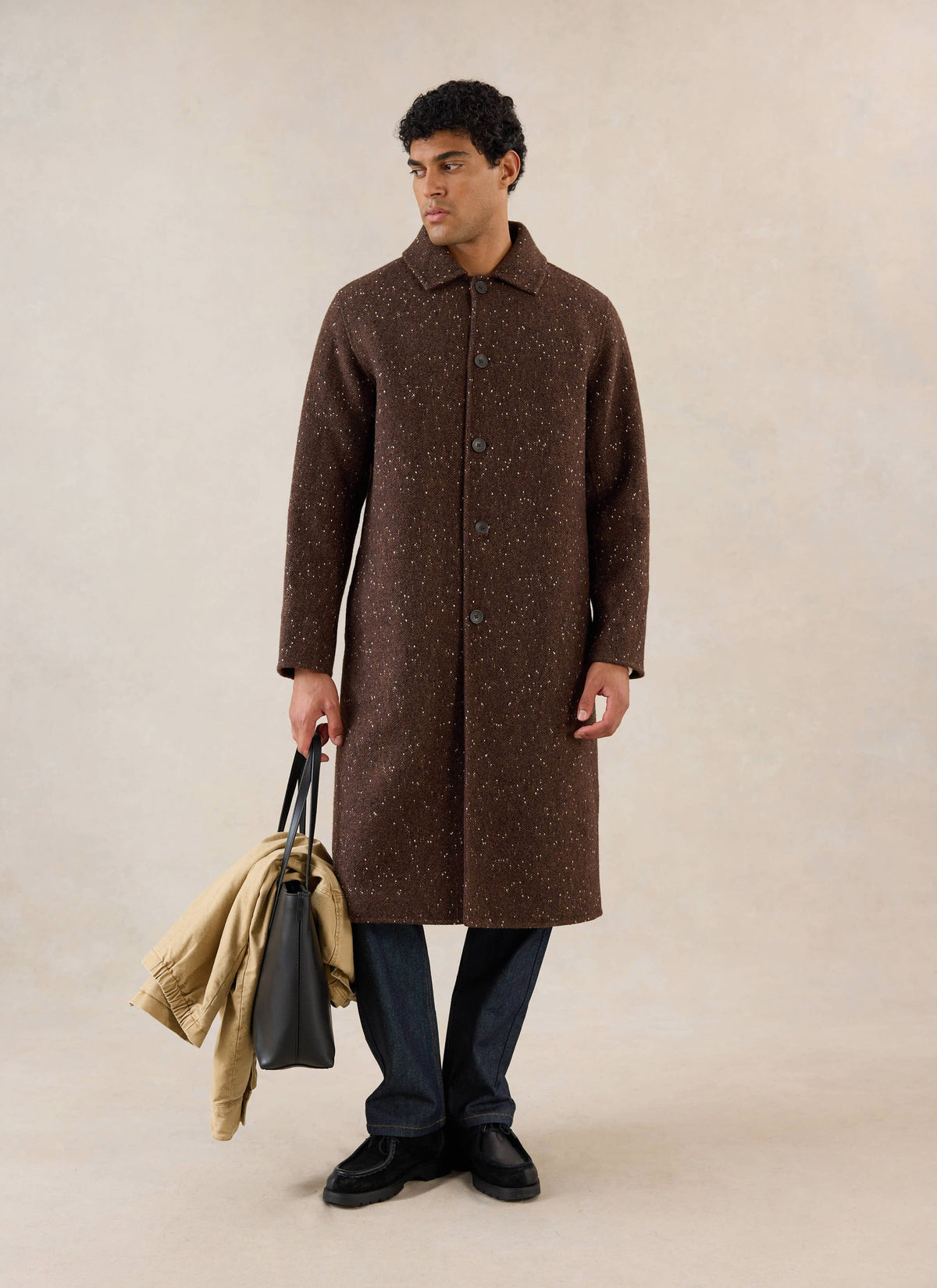 Men's Long Overcoat - Minnesota - Brown Fleck Twill - Percival | Percival Popular