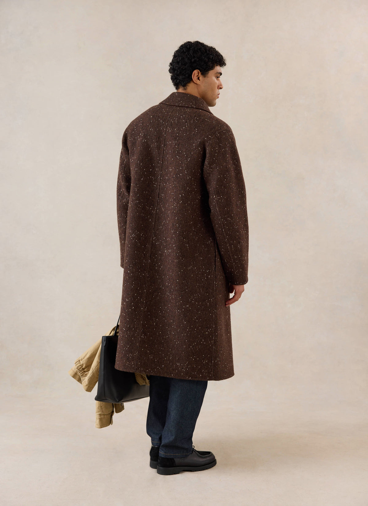 Men's Long Overcoat - Minnesota - Brown Fleck Twill - Percival | Percival Popular