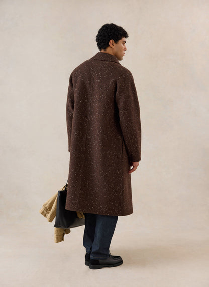 Men's Long Overcoat - Minnesota - Brown Fleck Twill - Percival | Percival Popular