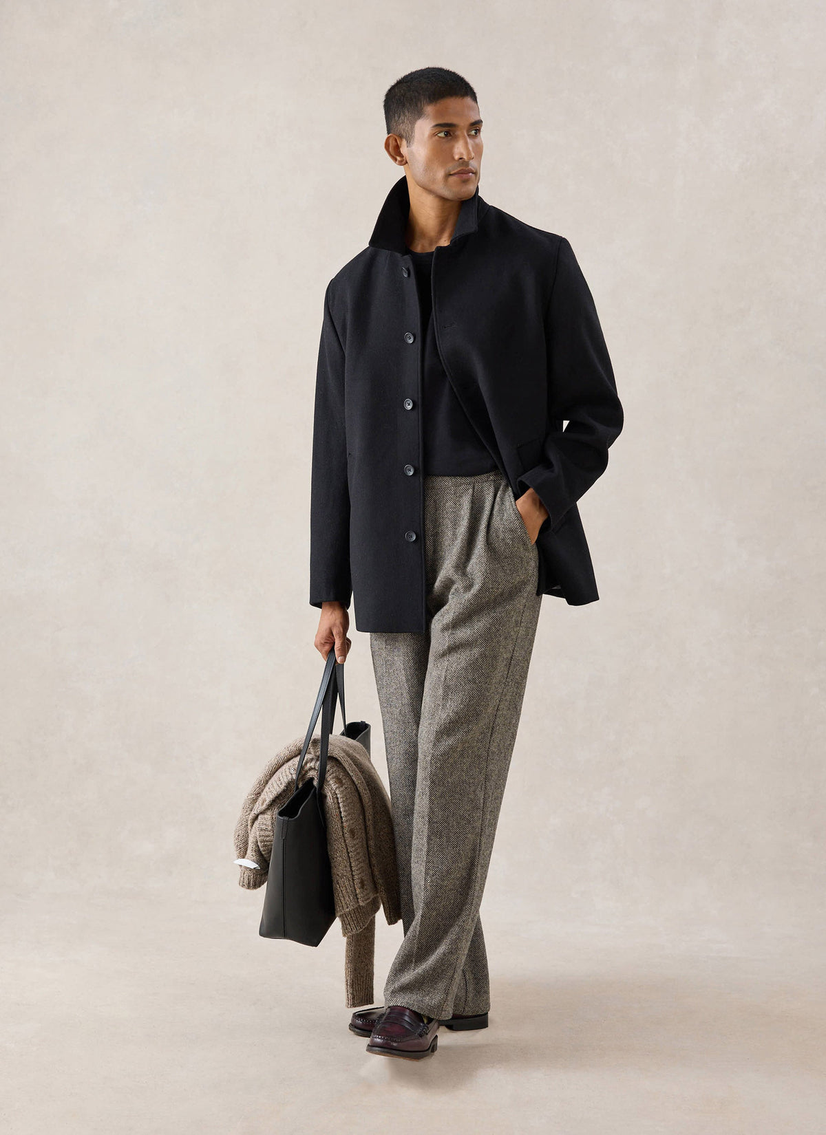 Men's Peacoat - Melton Wool - Black | Percival New