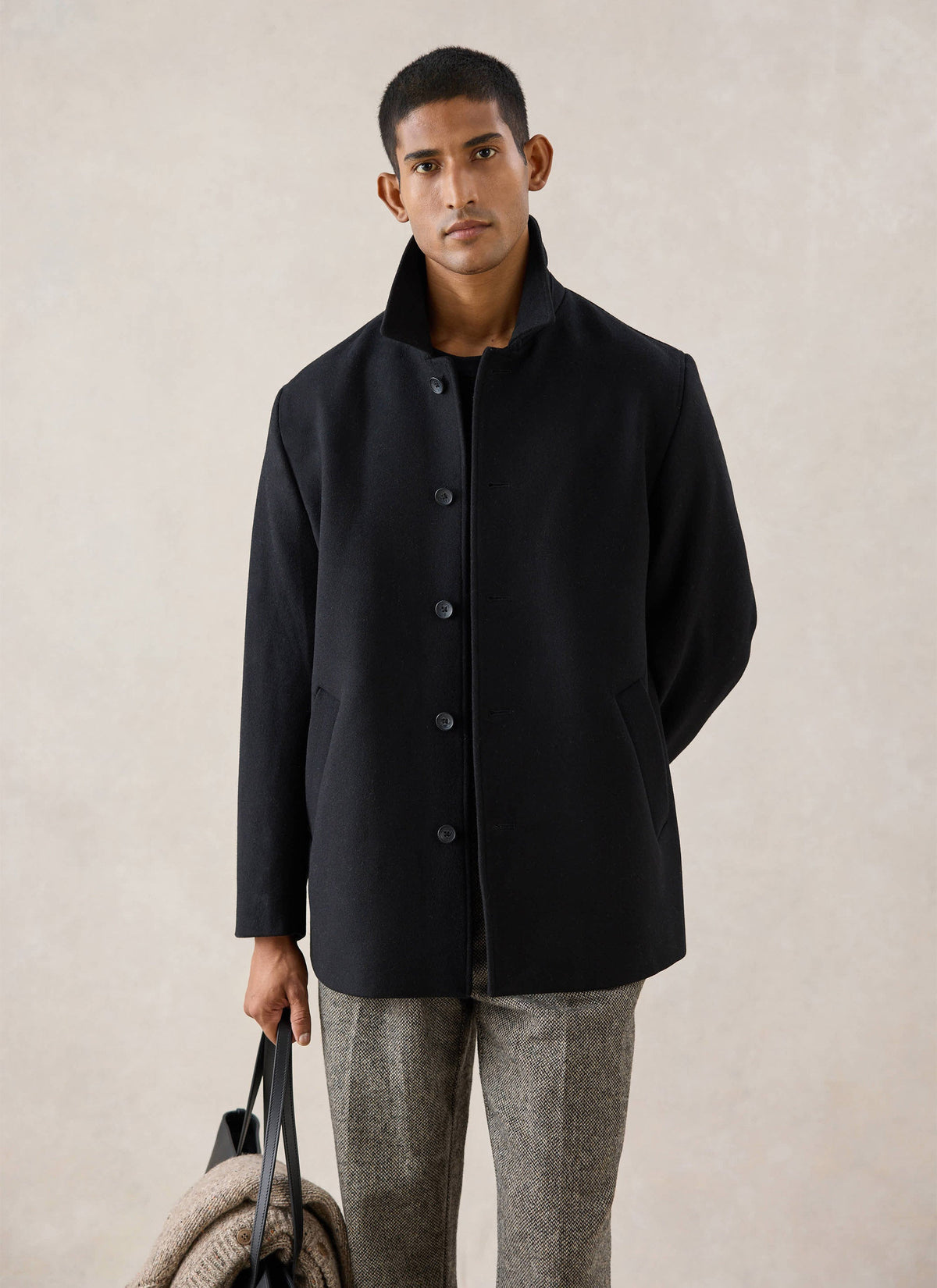 Men's Peacoat - Melton Wool - Black | Percival New