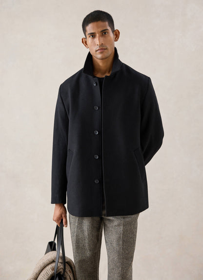 Men's Peacoat - Melton Wool - Black | Percival New