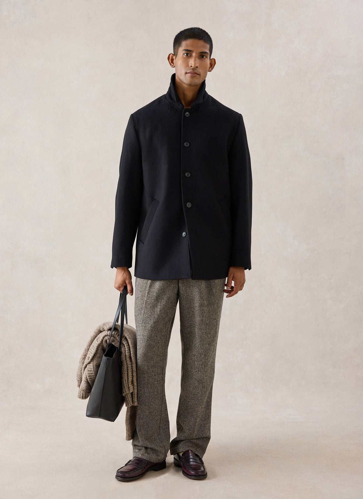Men's Peacoat - Melton Wool - Black | Percival New