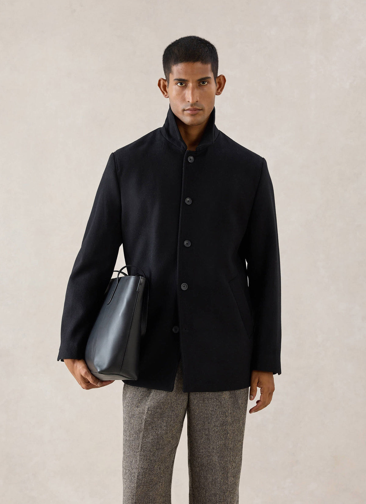 Men's Peacoat - Melton Wool - Black | Percival New