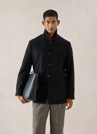 Men's Peacoat - Melton Wool - Black | Percival New