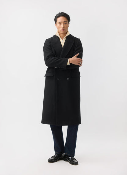 Double Breasted Overcoat - Wool - Black | Percival Trusted