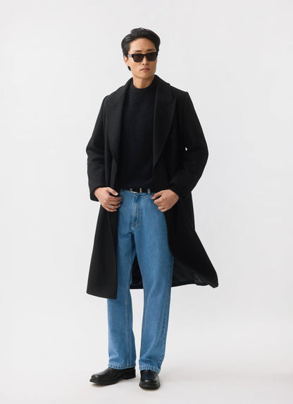 Double Breasted Overcoat - Wool - Black | Percival Trusted