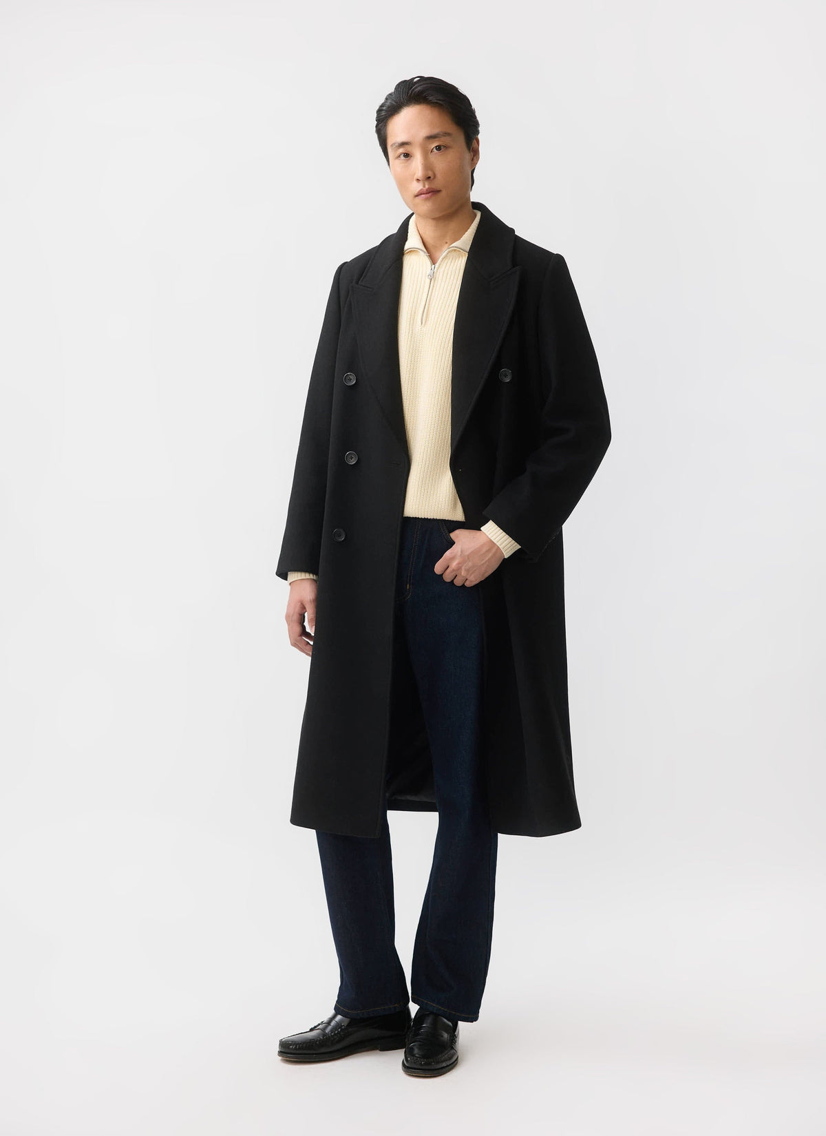 Double Breasted Overcoat - Wool - Black | Percival Trusted