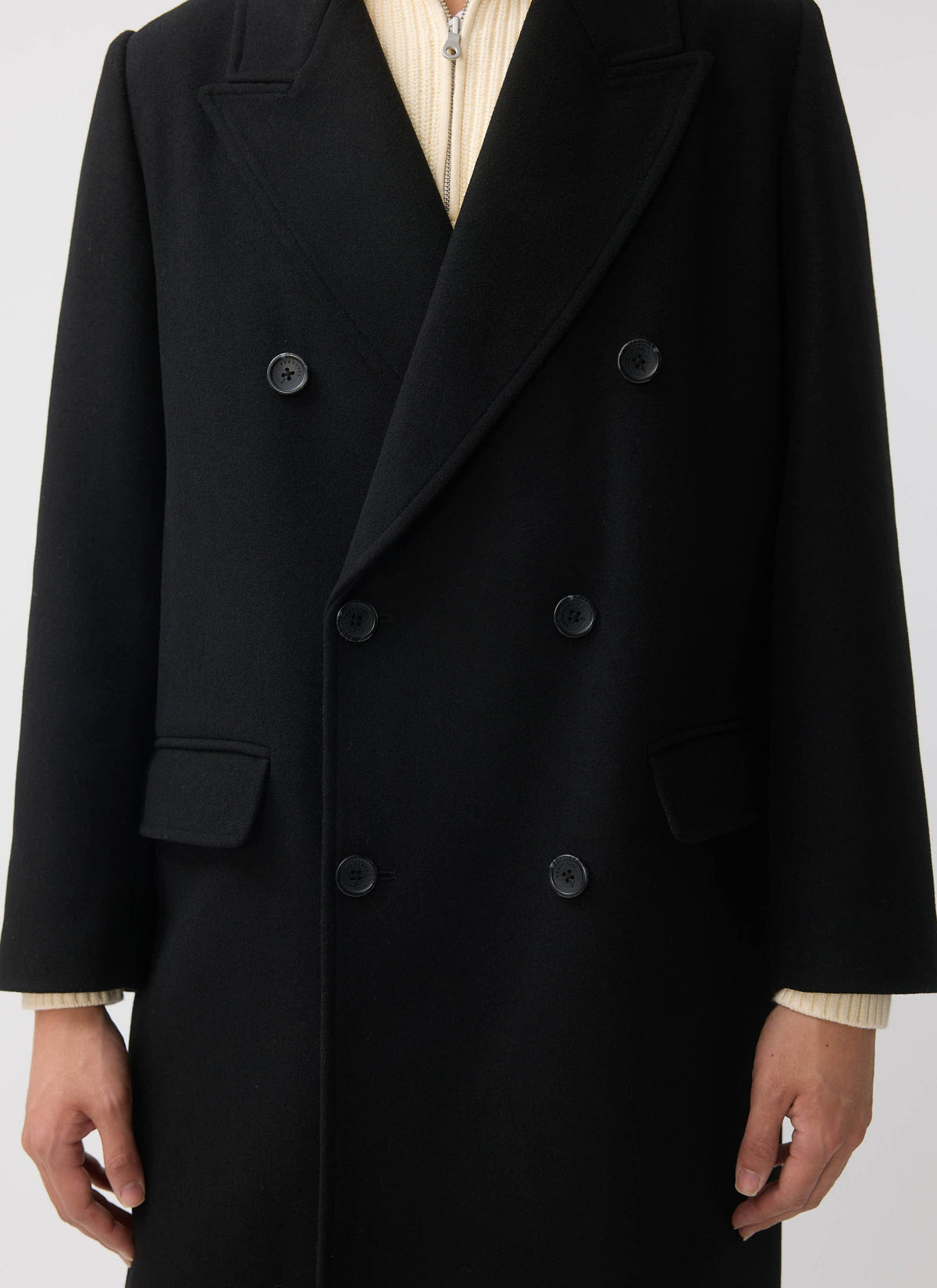 Double Breasted Overcoat - Wool - Black | Percival Trusted