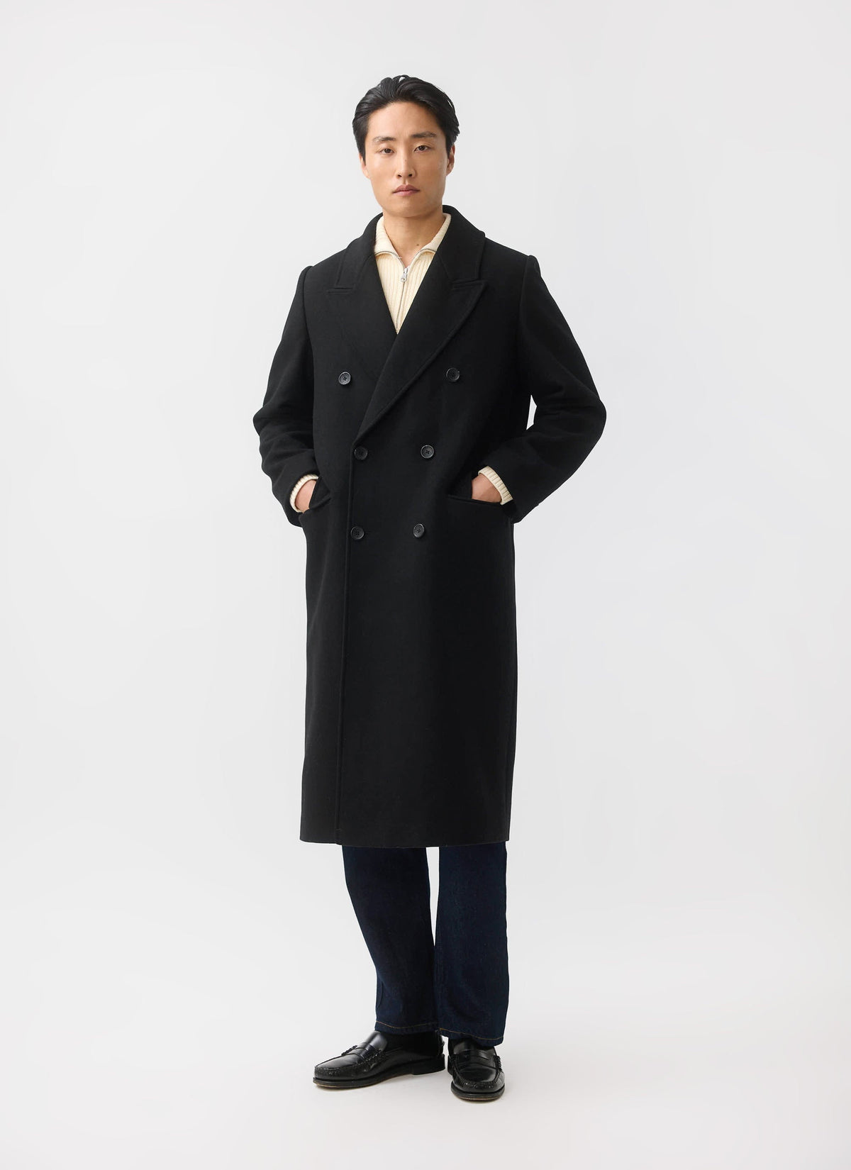 Double Breasted Overcoat - Wool - Black | Percival Trusted